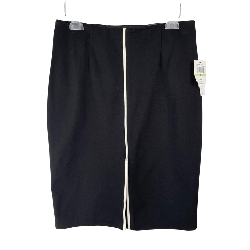 Amanda + Chelsea Black Pencil Skirt White Stripe Comfort Waist Womens Size M